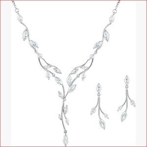 Cubic Zirconia Marquise Vine Cluster Bridal Earrings and Necklace Set